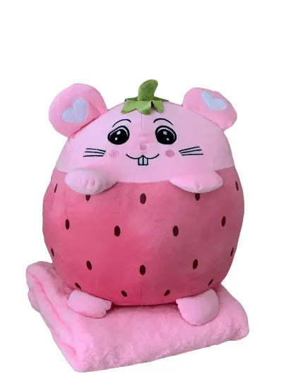 Plushies | Soft Strawberry Plush Pillow with Cozy Blanket Set | Cute Fruit Shaped Cushion and Throw - Bonte Farm